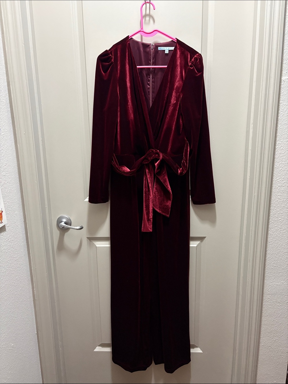 ANTONIO MELANI Burgundy Velvet Jumpsuit with Decorative Waist